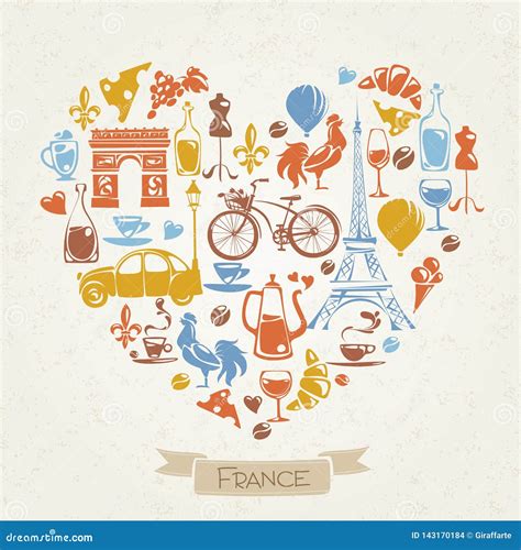 Vector I Love France Design with Symbols of French Culture. Stock ...