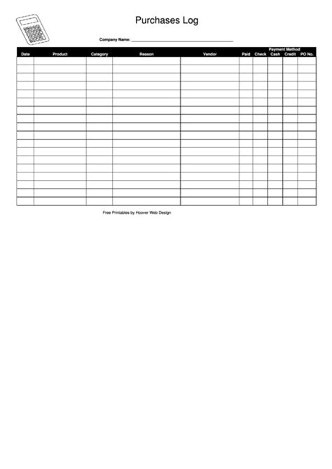 Purchase Order Log Template printable pdf download