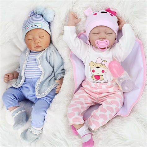 22" Reborn twins Boy + girl Baby Dolls Newborn Babies Vinyl Silicone ...