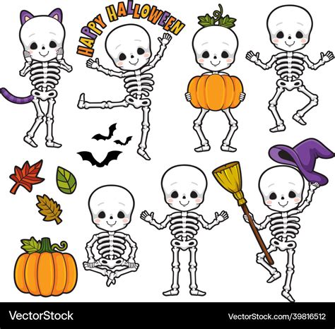 Cute halloween skeletons Royalty Free Vector Image