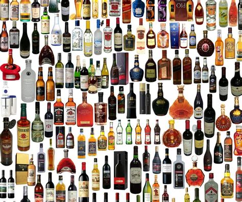 Different types of liquor bottles