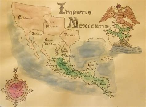 Watercolor map of the Mexican Empire, 1821 : MapPorn