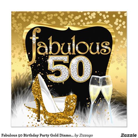 Fabulous 50 Birthday Party Gold Diamond Glitter Card Modern Birthday ...