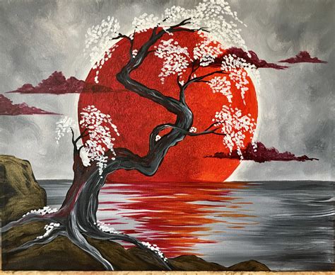 Japanese Crimson Moon - Pinot's Palette Painting