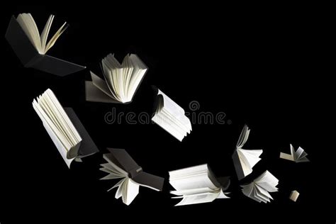 Flying Several Books Isolated on Black Background Stock Image - Image ...