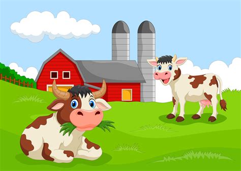 Funny cows with farm background 10195641 Vector Art at Vecteezy