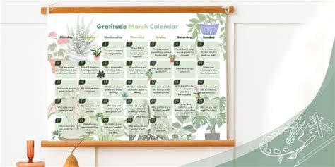 Gratitude March Calendar Botanical-Themed Poster - Twinkl