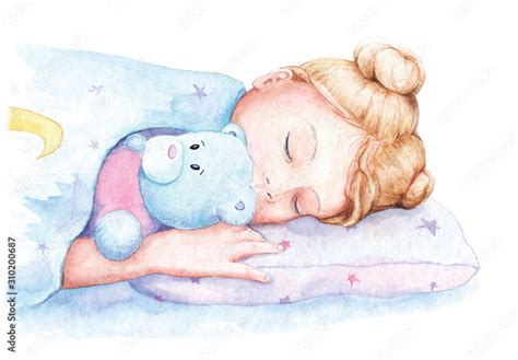 watercolor drawing, illustration of a girl sleeping Stock Illustration ...