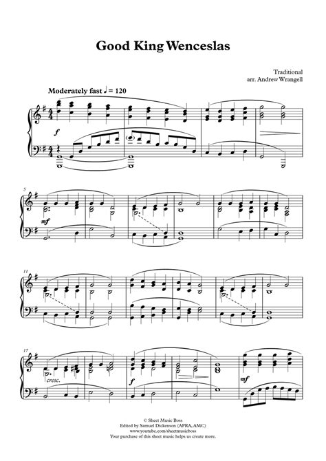 Good King Wenceslas (Piano Sheet Music PDF, MIDI, and MP3)