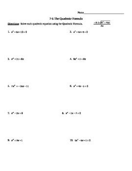 Quadratic Formula Worksheet by Jason Myers | Teachers Pay Teachers