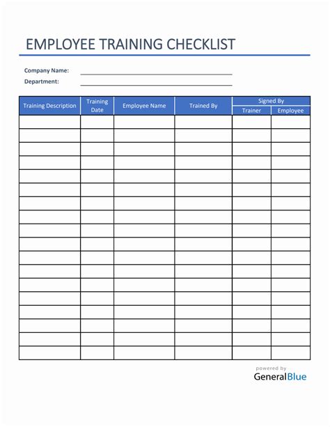 Employee Training Checklist in Excel