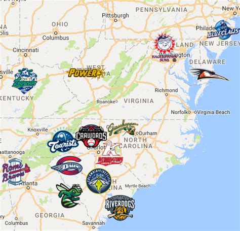 2019 South Atlantic League Map | Minor league baseball, League, Sports logo