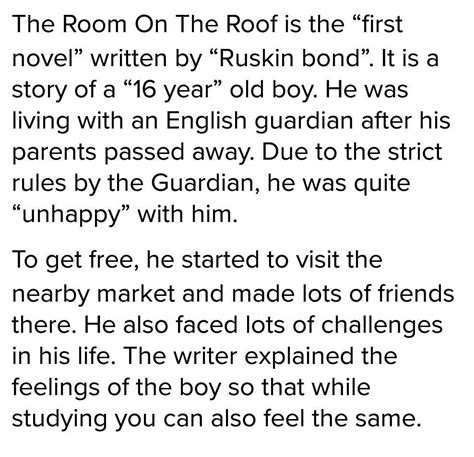 Summary of the room on the roof written by ruskin bond - Brainly.in