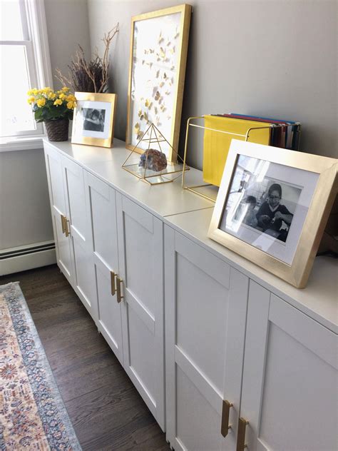 Ikea Brimnes Cabinets with Gold Pulls | Living room storage cabinet ...