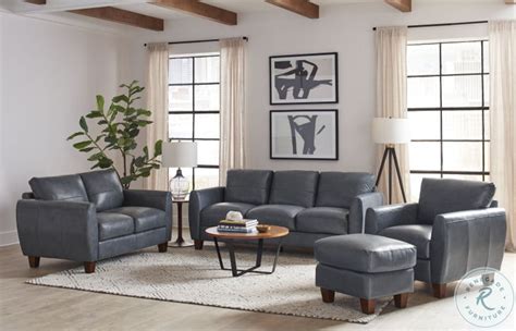 Georgetowne Traverse Blue Leather Living Room Set from Leather Italia ...