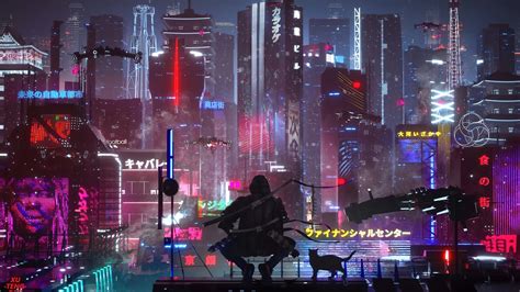 Ninja Cyberpunk Night City 4K #830h Wallpaper PC Desktop