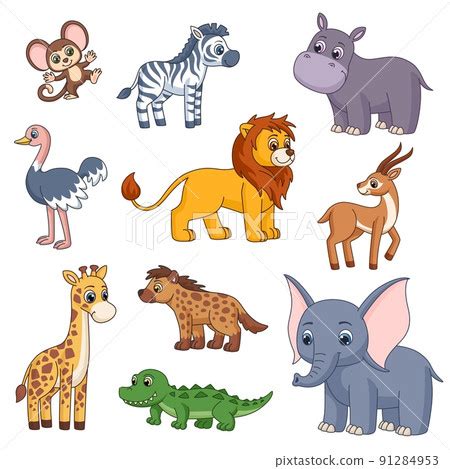 Cute jungle cartoon animals. Safari animal,... - Stock Illustration ...