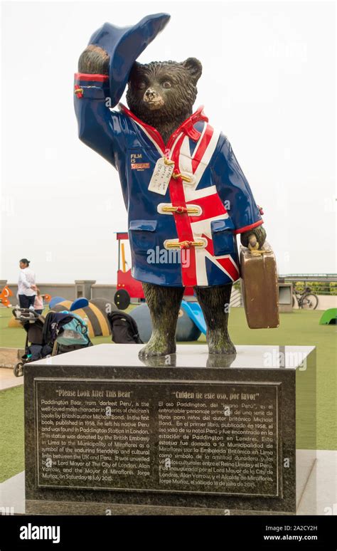 Paddington Bear Statue, Miraflores, Lima, Peru Stock Photo - Alamy