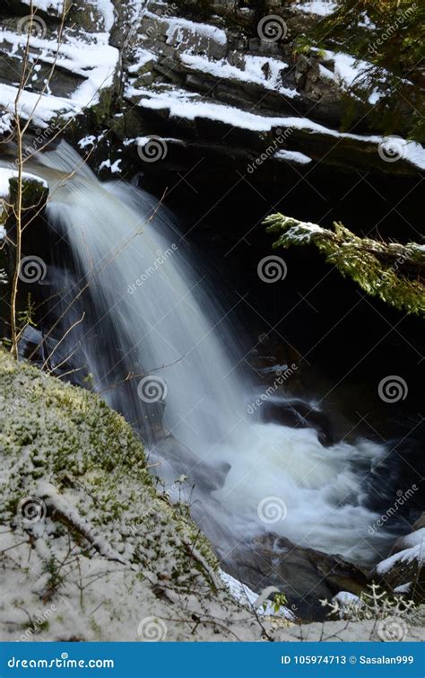 Waterfall in Winter - a View of the Falls of Bruar in Perthshire Stock ...