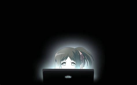 Download Girl With Laptop Dark Anime Aesthetic Desktop Wallpaper ...