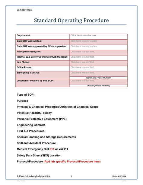 Sop Checklist Template Excel