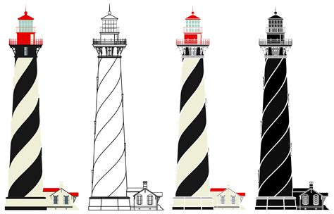 four different lighthouses are shown in black and white