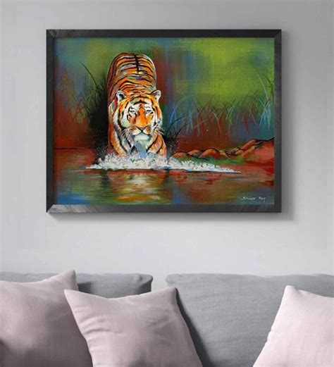 Buy Red & Green Royal Bengal Tiger Canvas Original Wall Painting at 23% ...