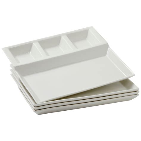 4 Pack White Ceramic Divided Plates for Appetizer, Food Separator ...