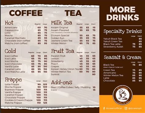 D’Cream Coffee And Tea Menu & Updated Prices in Philippines 2023