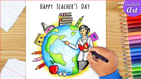 How to draw Teachers day drawing || art for greeting card || easy ...