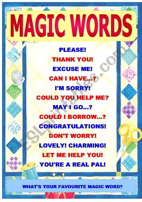 MAGIC WORDS - of politeness - classroom poster, stickers, ideas - ESL ...