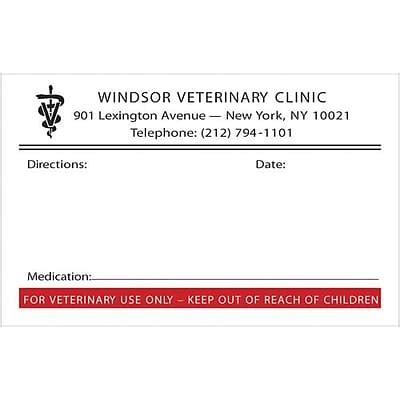 Imprinted Veterinary Dispensing Medical Labels; For Veterinary Use, Red ...