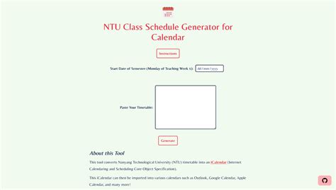 NTU Class Schedule Generator for Calendar