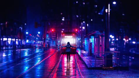 Rainy City Street Wallpaper