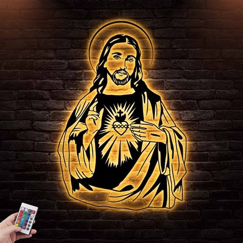 Jesus Metal Wall Art LED Light QFAA061202 – Rosateestore