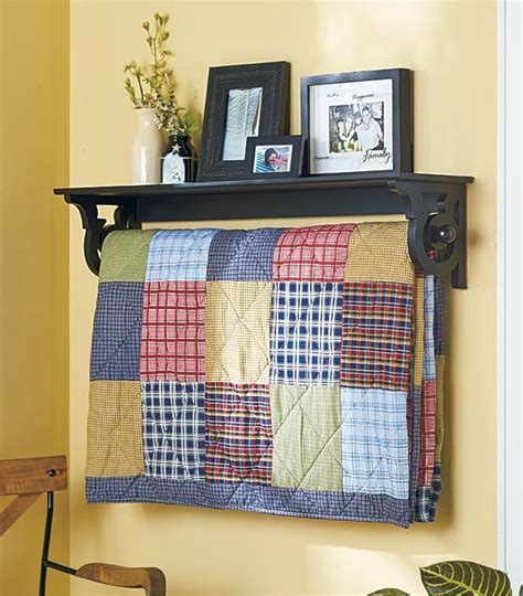 Quilt Rack with Display Shelf Wall Mounted Blanket Throw Hanger Country ...