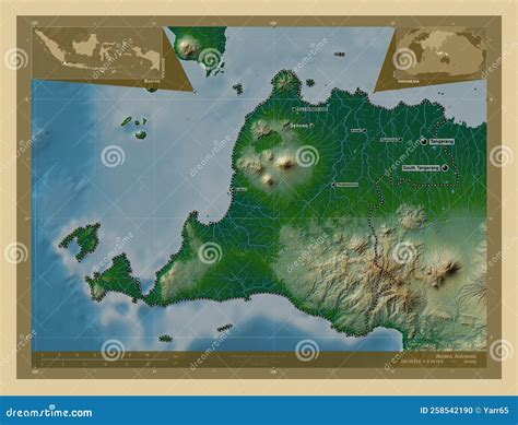 Banten, Indonesia. Physical. Labelled Points of Cities Stock ...