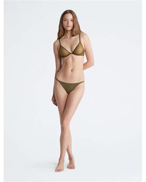 Calvin Klein Sheer Marquisette Unlined Plunge Bra in Natural | Lyst