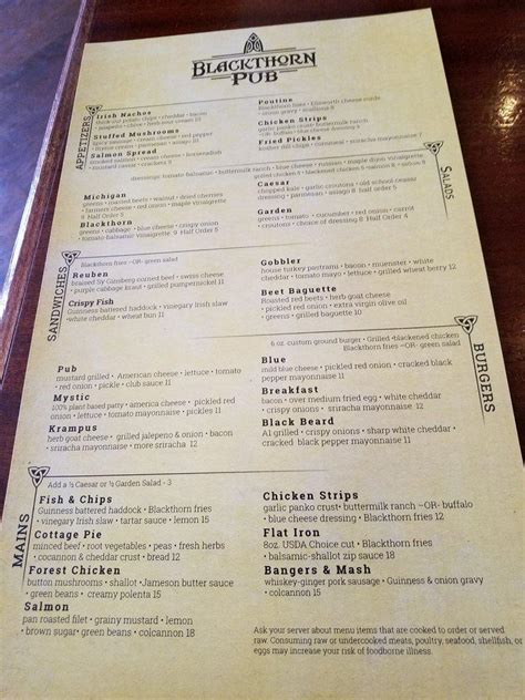 Menu at Blackthorn Pub, Holly