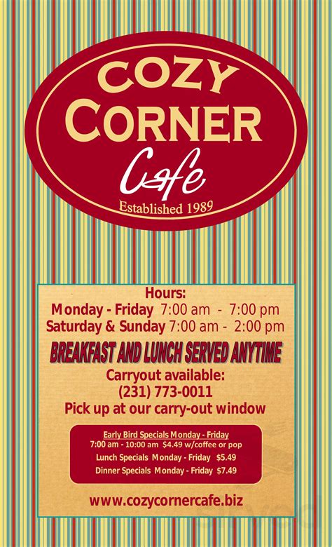 Cozy Corner Cafe Inc menu in Muskegon, Michigan, USA