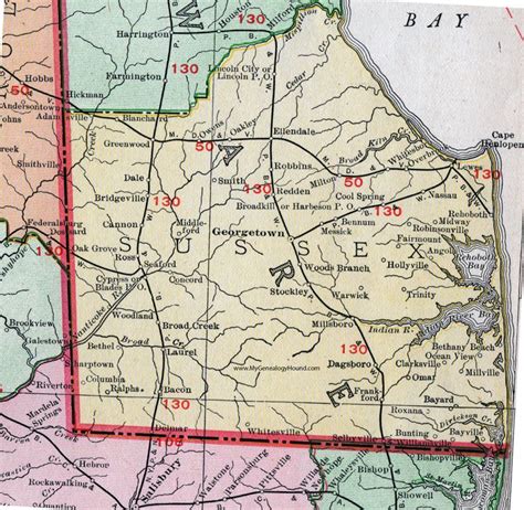 Sussex County, Delaware, 1911, Map, Rand McNally, Georgetown, Laurel ...