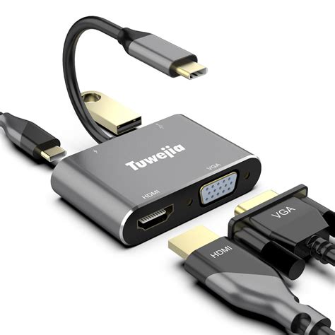 USB C to HDMI VGA Adapter with USB 3.0 Charging Power PD Port – Tuwejia