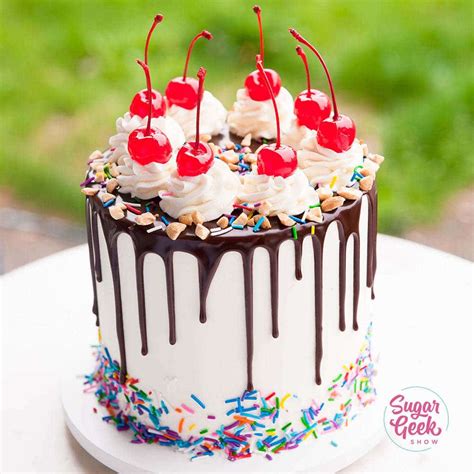 Banana Split Cake (with chocolate drip) | Sugar Geek Show