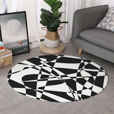 Carpet Rug Black And White Round Mat Abstract Modern Round | Etsy in ...