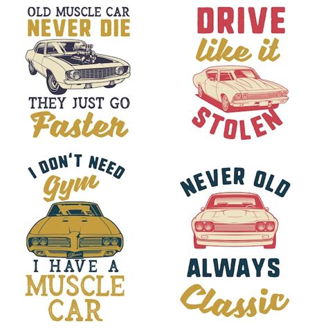 Premium Vector | Set of classic car quotes illustrations