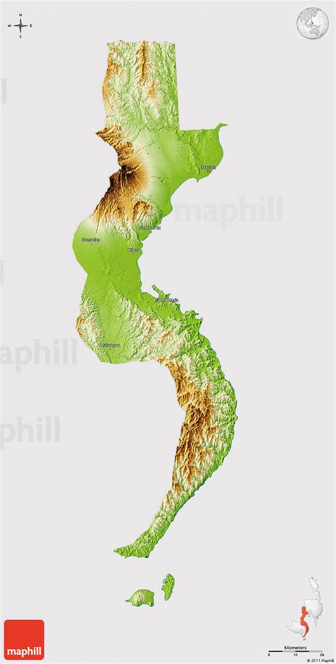 Physical 3D Map of Davao Del Sur, cropped outside