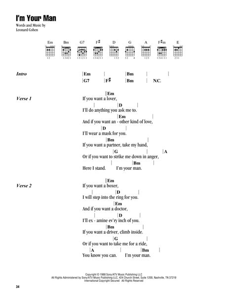 I'm Your Man by Leonard Cohen - Guitar Chords/Lyrics - Guitar Instructor