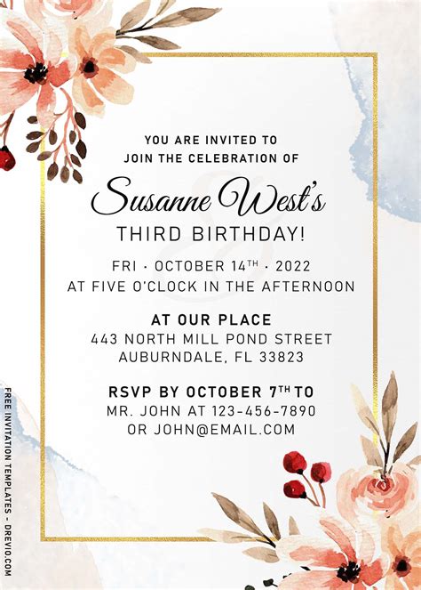 11+ Vintage Hand Drawn Floral Birthday Invitation Templates | Download ...