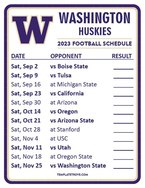 Printable 2023 Washington Huskies Football Schedule