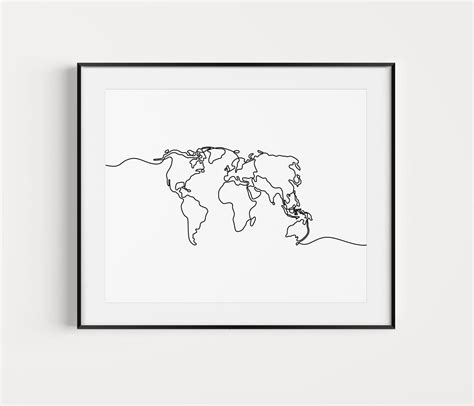 World Map One Line Art Black and White Travel Line Art - Etsy